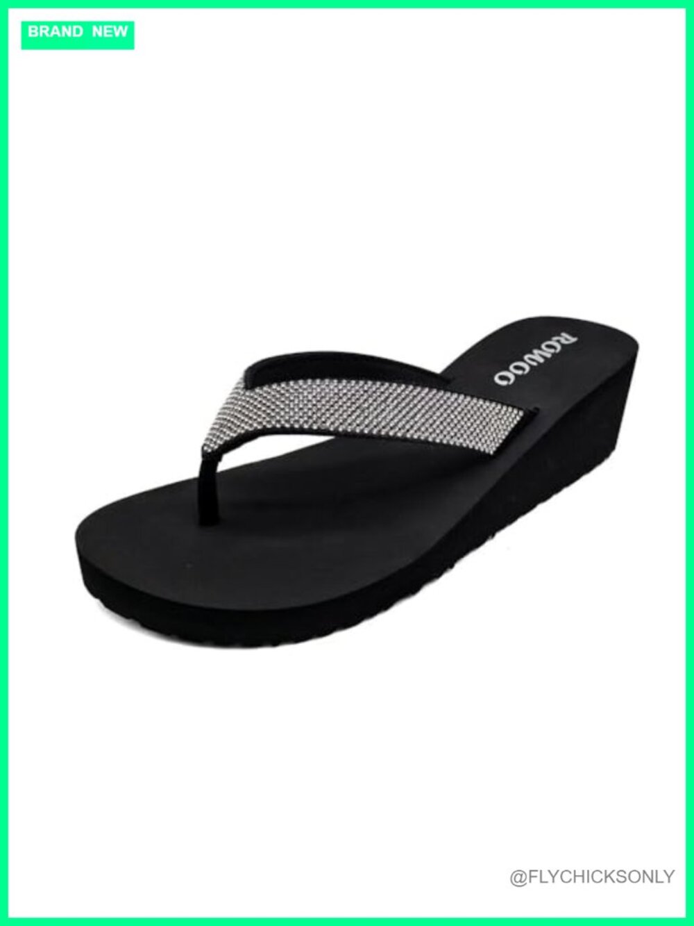 Rhinestone Wedge Flip Flops 1.97 Inch Heel Slide Thong Sandals Summer Beach